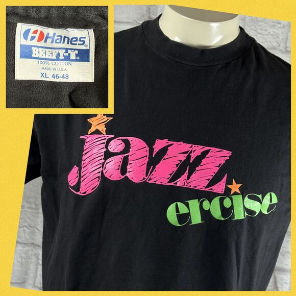 Vintage Jazzercise T-Shirt Mens XL Neon USA Single Stitch Judi Sheppard Missett - Picture 1 of 7